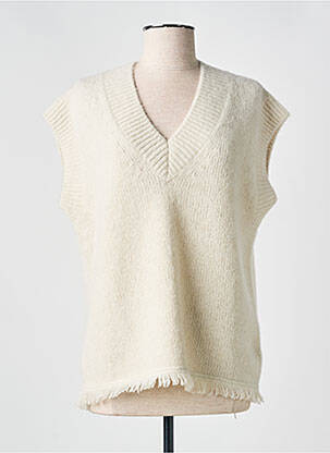 Pull col v sans manche beige CHARMING SMILE femme