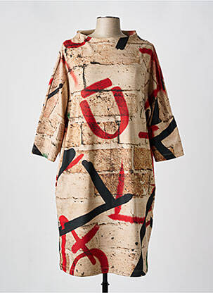Robe mi-longue manches 3/4 manches 3/4 beige OZAI N KU femme
