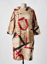 Robe mi-longue manches 3/4 manches 3/4 beige OZAI N KU femme