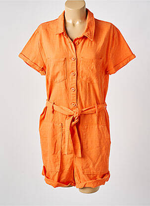Combishort fermeture boutonnée sur le devant manches courtes orange HAPPY femme