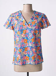 T-shirt col v manches courtes bleu C'EST BEAU LA VIE femme