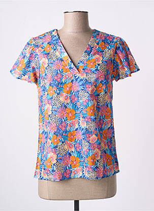 T-shirt col v manches courtes bleu C'EST BEAU LA VIE femme