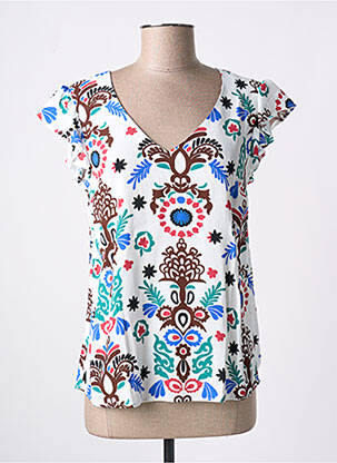 Blouse imprimé fleurs manches courtes blanc C'EST BEAU LA VIE femme