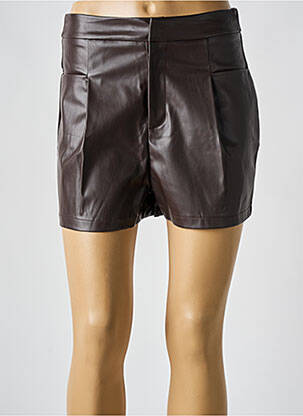 Short tissage simili-cuir taille haute marron CHERRY PARIS femme