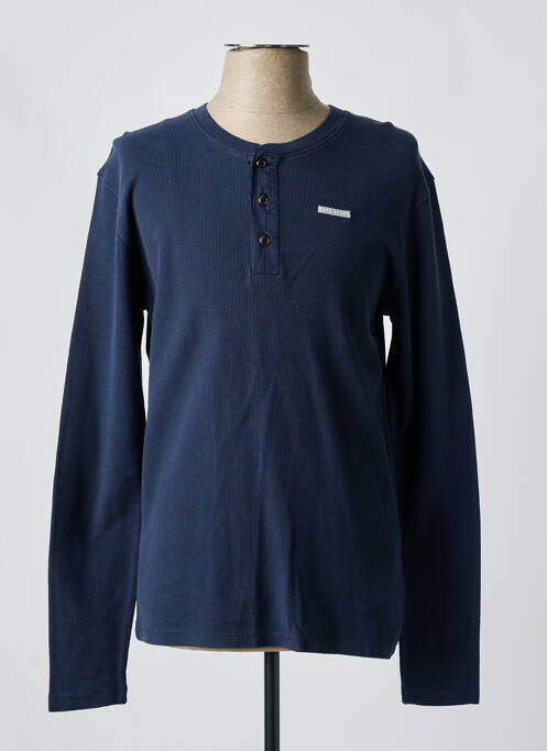 T-shirt col tunisien manches longues bleu PEPE JEANS homme