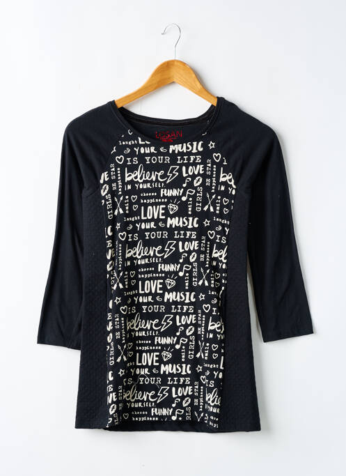 Robe mi-longue col rond manches longues noir LOSAN fille