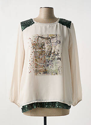 Blouse col rond manches longues beige DANEVA femme