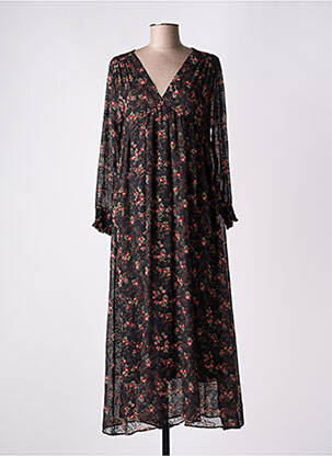 Robe longue manches longues manches longues noir VINTAGE LOVE femme