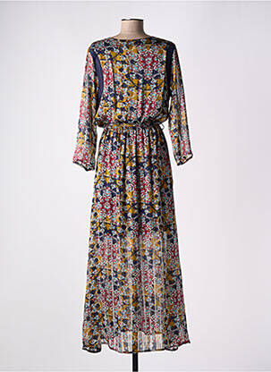 Robe longue imprimé fleurs manches 3/4 bleu LES PETITES FILLES femme