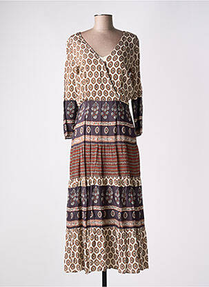 Robe longue tissage popeline manches longues beige STELLA FOREST femme