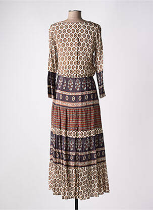Robe longue manches longues manches longues beige STELLA FOREST femme