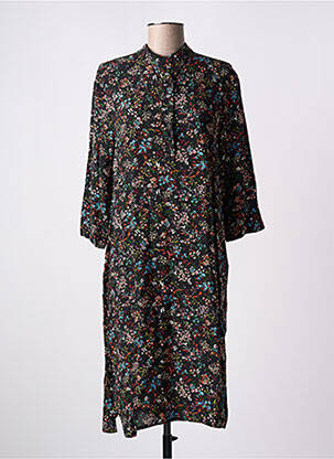 Robe mi-longue imprimé fleurs manches 3/4 noir LES PETITES FLEURS femme