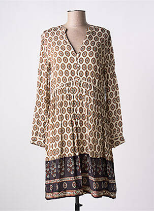 Robe mi-longue coupe fluide manches longues beige STELLA FOREST femme