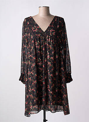 Robe courte imprimé fleurs manches longues noir VINTAGE LOVE femme