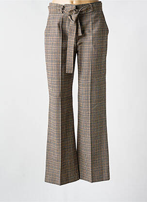 Pantalon flare fermeture zippée sous rabat avec crochet taille haute marron STELLA FOREST femme