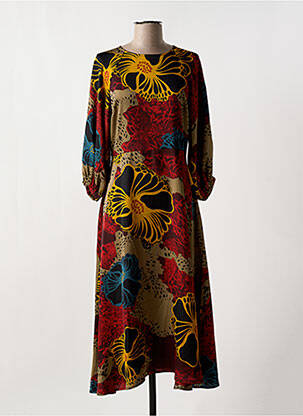 Robe longue imprimé fleurs manches 3/4 rouge TRAFFIC PEOPLE femme