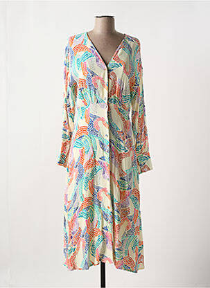 Robe longue imprimé fantaisie manches longues beige NUMPH femme