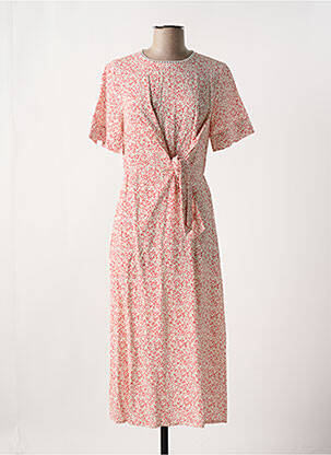 Robe mi-longue imprimé fleurs manches courtes rouge CHERRY PARIS femme