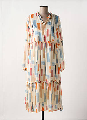Robe mi-longue imprimé fantaisie manches longues beige NUMPH femme