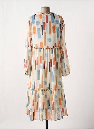 Robe mi-longue imprimé fantaisie manches longues beige NUMPH femme