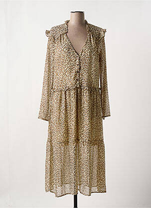 Robe mi-longue coupe évasée manches longues beige CHERRY PARIS femme