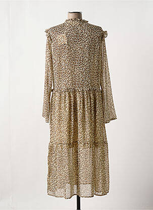 Robe mi-longue tissage crêpe manches longues beige CHERRY PARIS femme