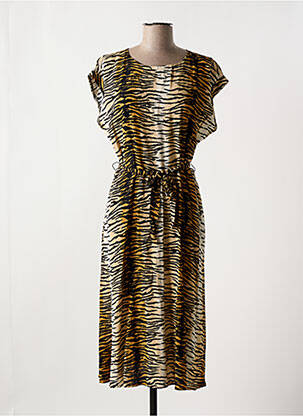 Robe mi-longue tissage crêpe manches courtes beige KING LOUIE femme