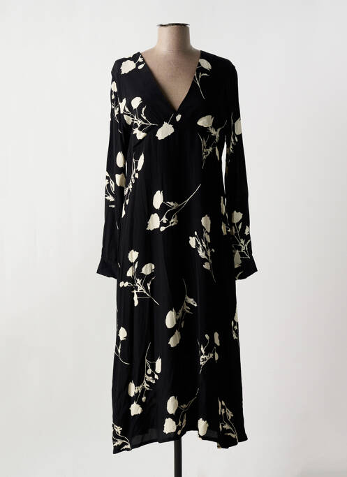 Robe mi-longue coupe évasée manches longues noir CHERRY PARIS femme