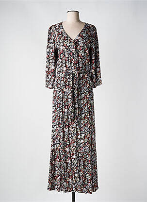 Robe longue imprimé fleurs manches 3/4 noir KAFFE femme
