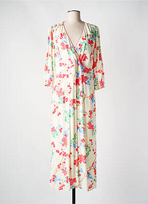 Robe longue imprimé fleurs manches 3/4 beige NUMPH femme