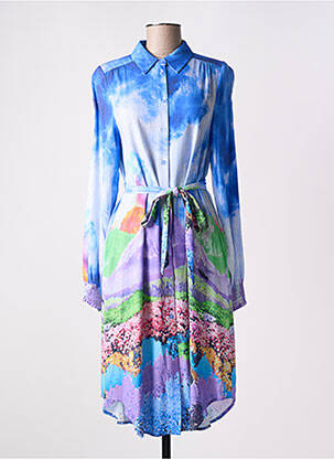 Robe mi-longue imprimé fantaisie manches longues bleu NUMPH femme