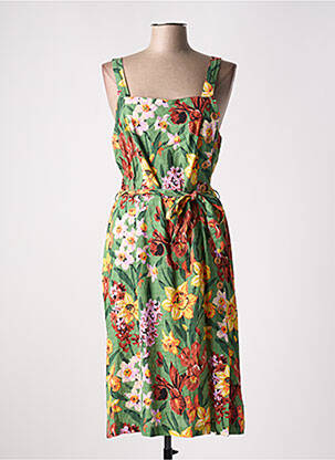 Robe mi-longue imprimé fleurs fines bretelles vert KING LOUIE femme