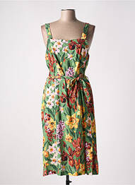 Robe mi-longue imprimé fleurs fines bretelles vert KING LOUIE femme
