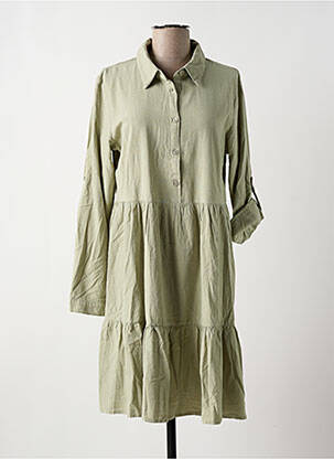 Robe mi-longue tissage crêpe manches longues vert KAFFE femme