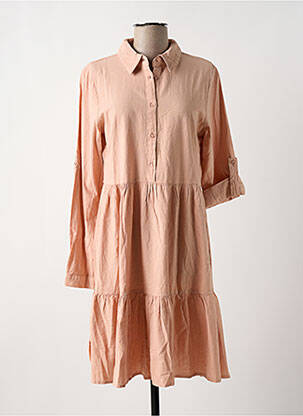 Robe mi-longue tissage crêpe manches longues rose KAFFE femme