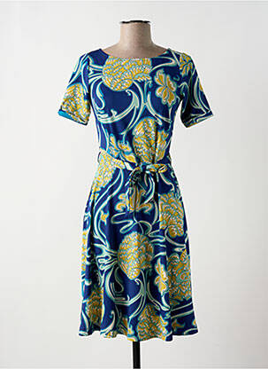 Robe mi-longue imprimé fleurs manches courtes bleu KING LOUIE femme