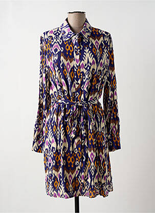 Robe mi-longue imprimé fantaisie manches longues violet CALIE femme