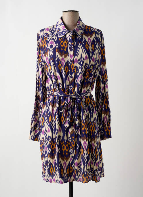 Robe mi-longue imprimé fantaisie manches longues violet CALIE femme