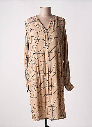 Robe mi-longue coupe fluide manches longues marron KAFFE femme