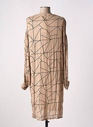 Robe mi-longue coupe fluide manches longues marron KAFFE femme