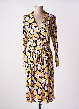 Robe mi-longue imprimé fantaisie manches longues jaune COMPAÑIA FANTASTICA femme