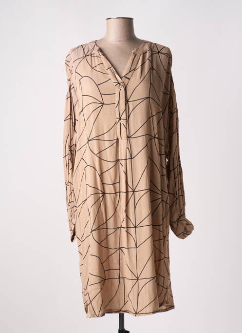 Robe mi-longue coupe fluide manches longues marron KAFFE femme