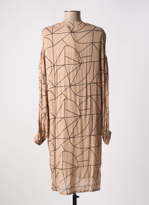 Robe mi-longue coupe fluide manches longues marron KAFFE femme