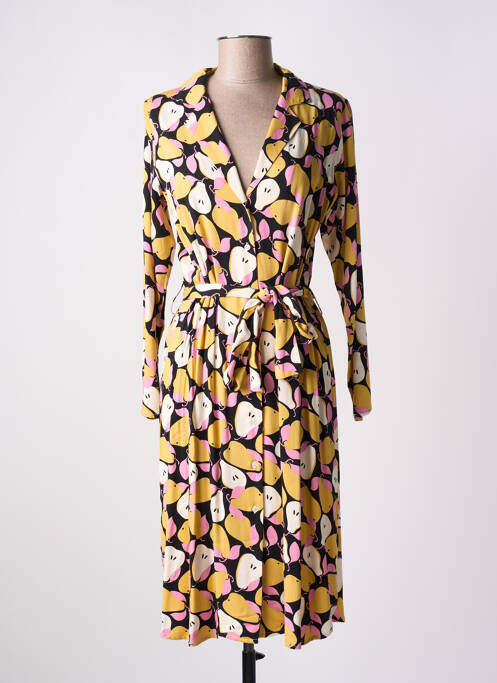 Robe mi-longue imprimé fantaisie manches longues jaune COMPAÑIA FANTASTICA femme