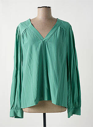Blouse poignets boutonnés avec fente manches longues vert CHERRY PARIS femme