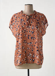 Blouse légère et transparente manches courtes marron KAFFE femme