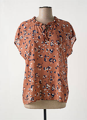 Blouse légère et transparente manches courtes marron KAFFE femme