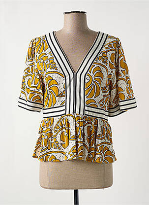 Blouse imprimé fantaisie manches courtes jaune DERHY femme