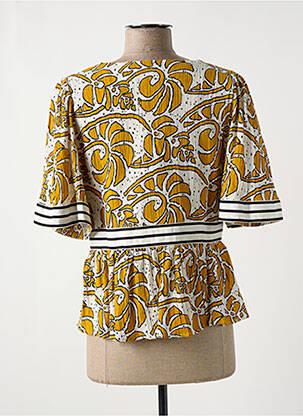 Blouse imprimé fantaisie manches courtes jaune DERHY femme