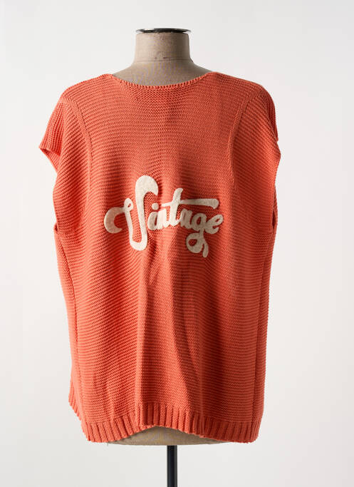 Gilet manches courtes maille tricot orange NELL femme